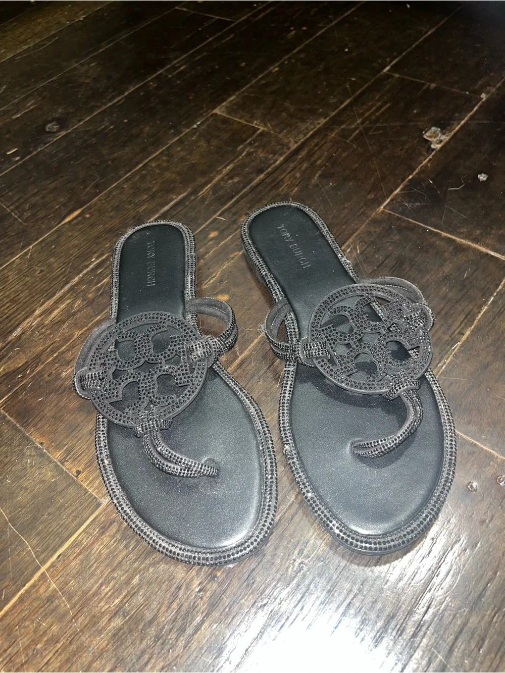 Tory Burch Black Miller Logo Toe-Post Sandals